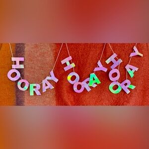 * HOORAY *  Iridescent Holographic 8ft Banner * Celebrate * Birthday